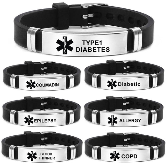 Warning Words Adjustable Sports Stainless Steel Life Star Medical Bracelet
