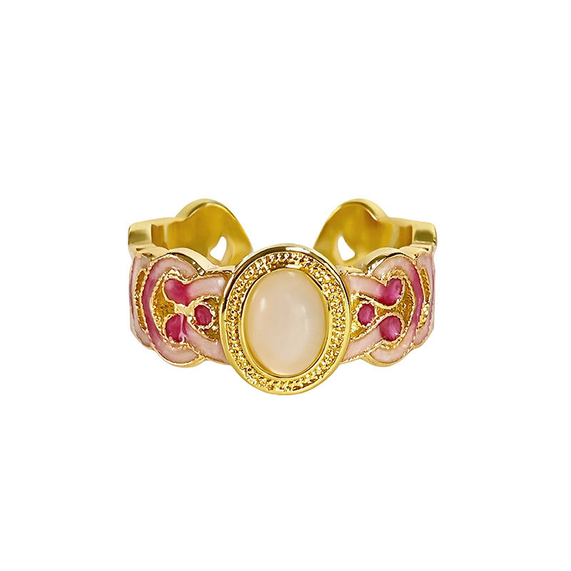Chinese Style Sealing Enamel Drop Oil Gourd Flower Open National Ring
