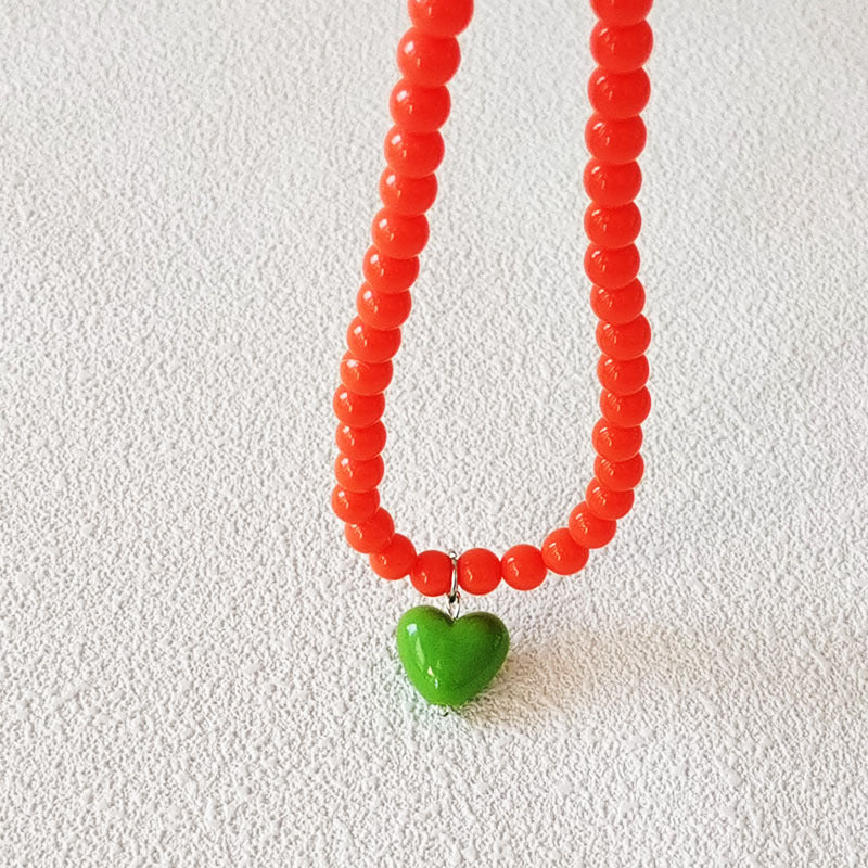 Women's Red Heart Beaded For Niche Design Necklaces