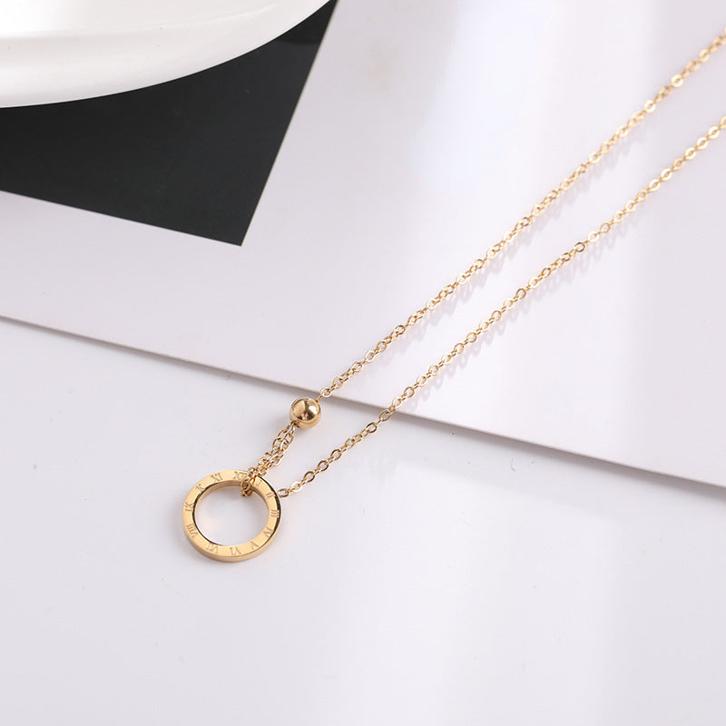 Roman Small Gold Titanium Steel Clavicle Necklaces