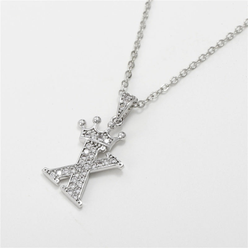 Zircon Crown English Letter Design Gold Clavicle Necklace