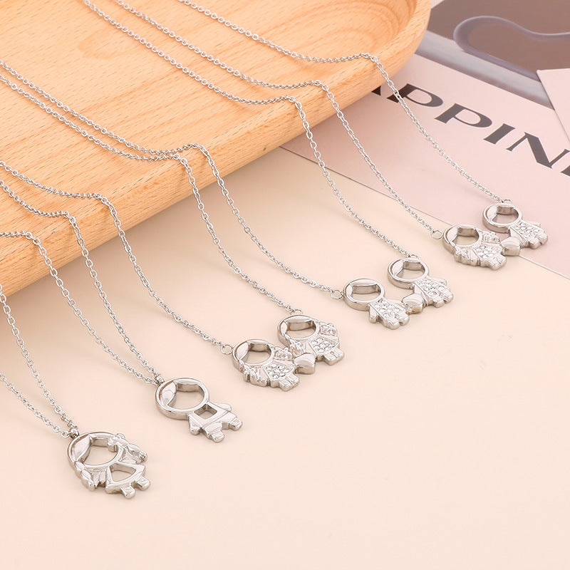 Cartoon Diamond Boys Heart Clavicle Chain Necklaces