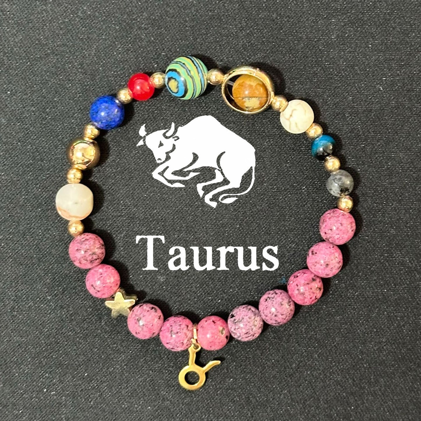 Planets Twee Constellations Natural Stone Blue Black Bracelet