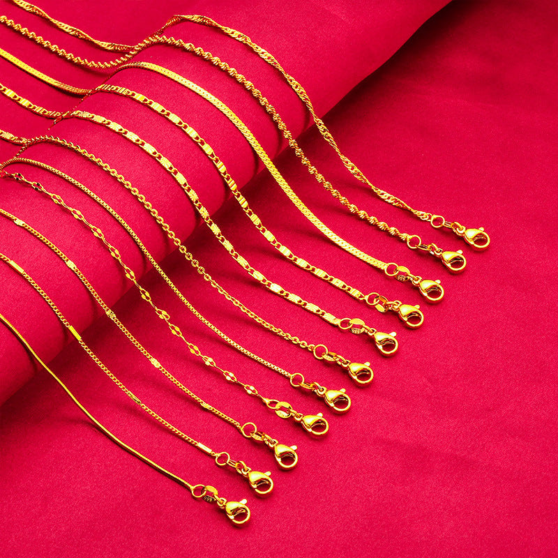Women's Lobster Buckle Color Gold Plated Water Wave Chain Snake Bones Necklace