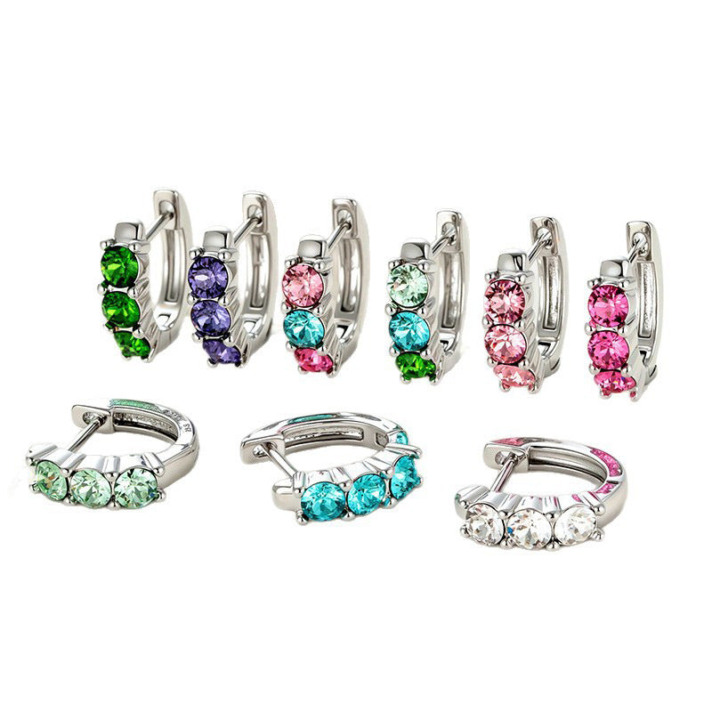 Zircon Candy Color Straight Needle Exquisite Clip Ear Buckle