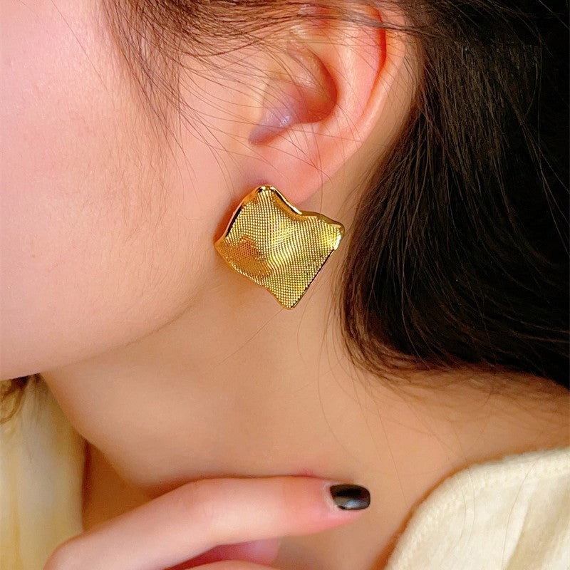 Trendy Cold Style Irregular Pleated Mesh Texture Exaggerated Earrings