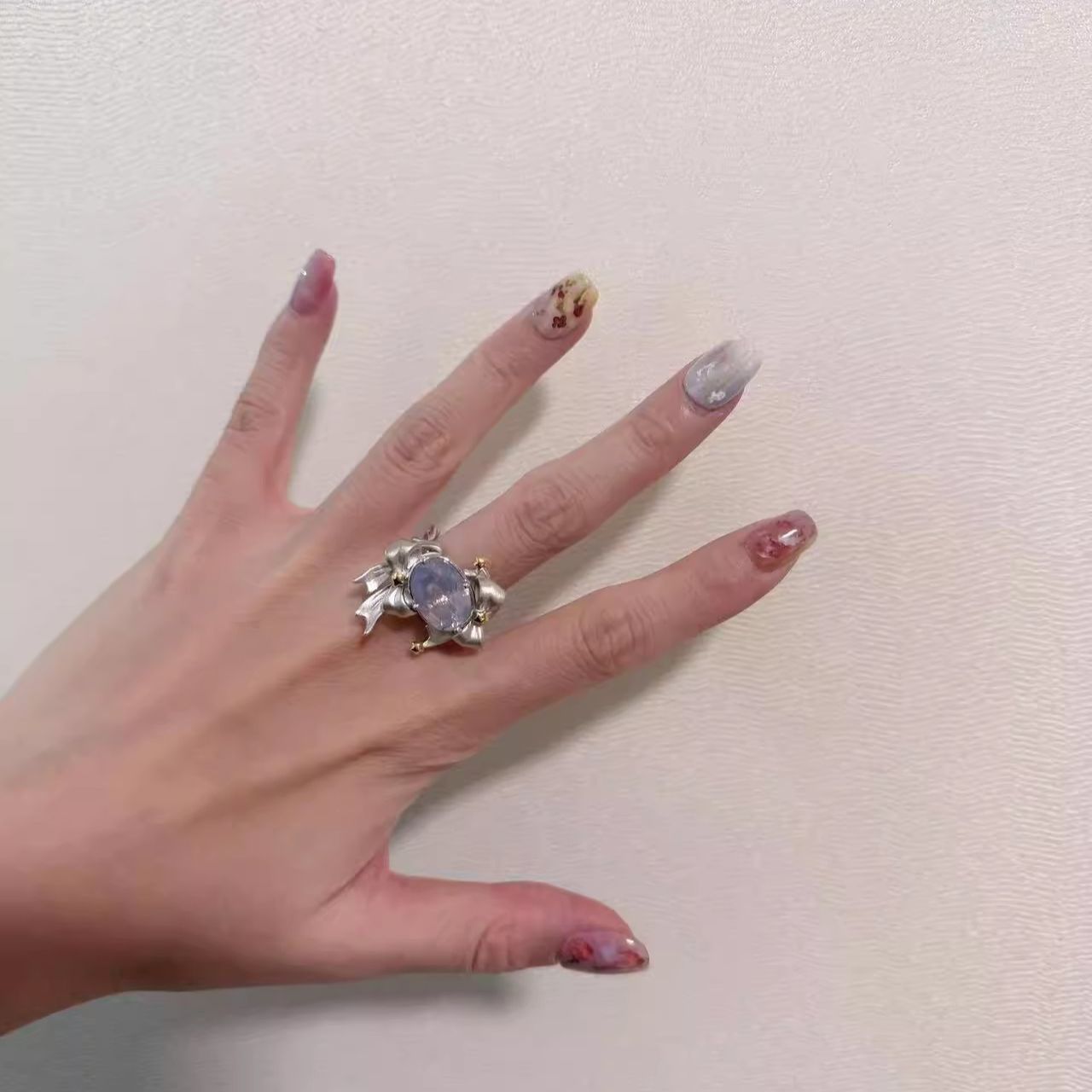 Imitation Blue Treasure Egg Noodles Bow Female Niche Ring