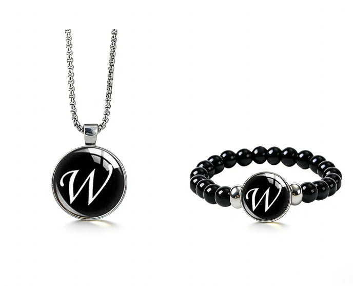 Women's Fashionable Black Time Stone With English Letters Necklace