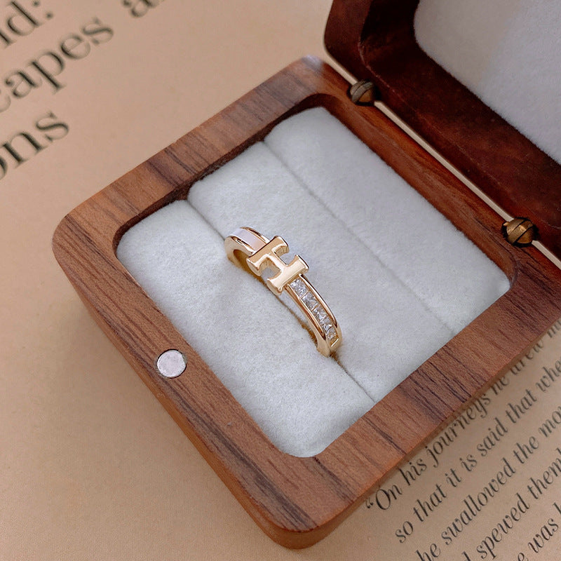 Real Gold Electroplated Zircon Buckle Light Luxury High Sense Index Ring
