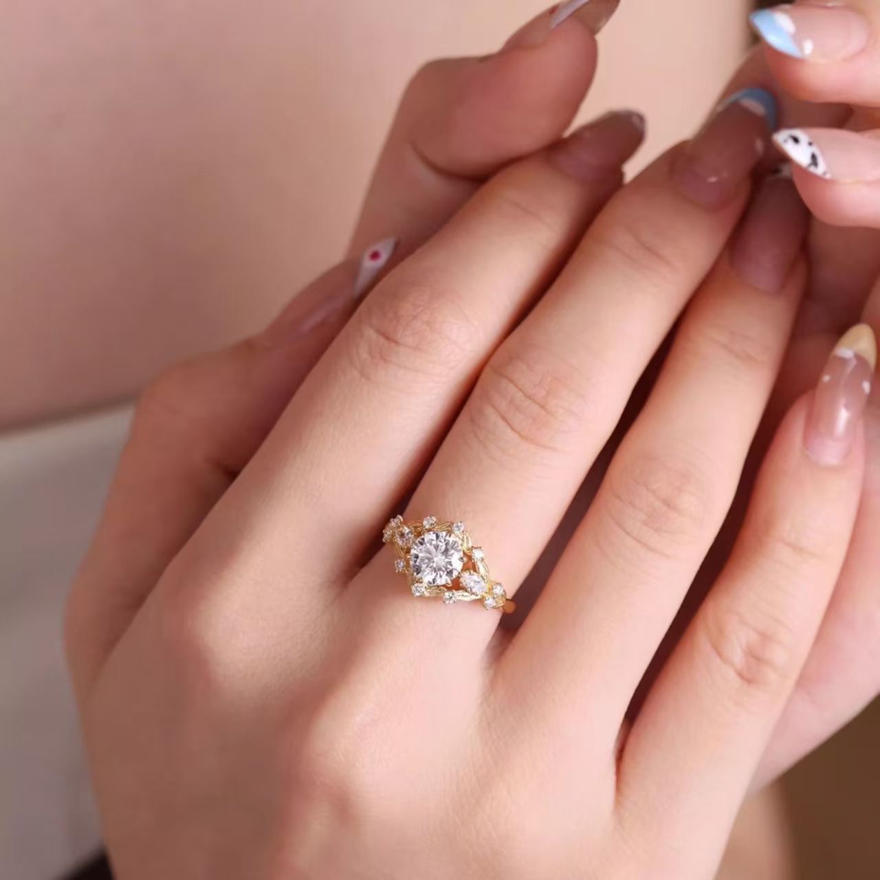 Shiny Diamond Female Brushed Blue Red Spot Drill Index Finger Ring
