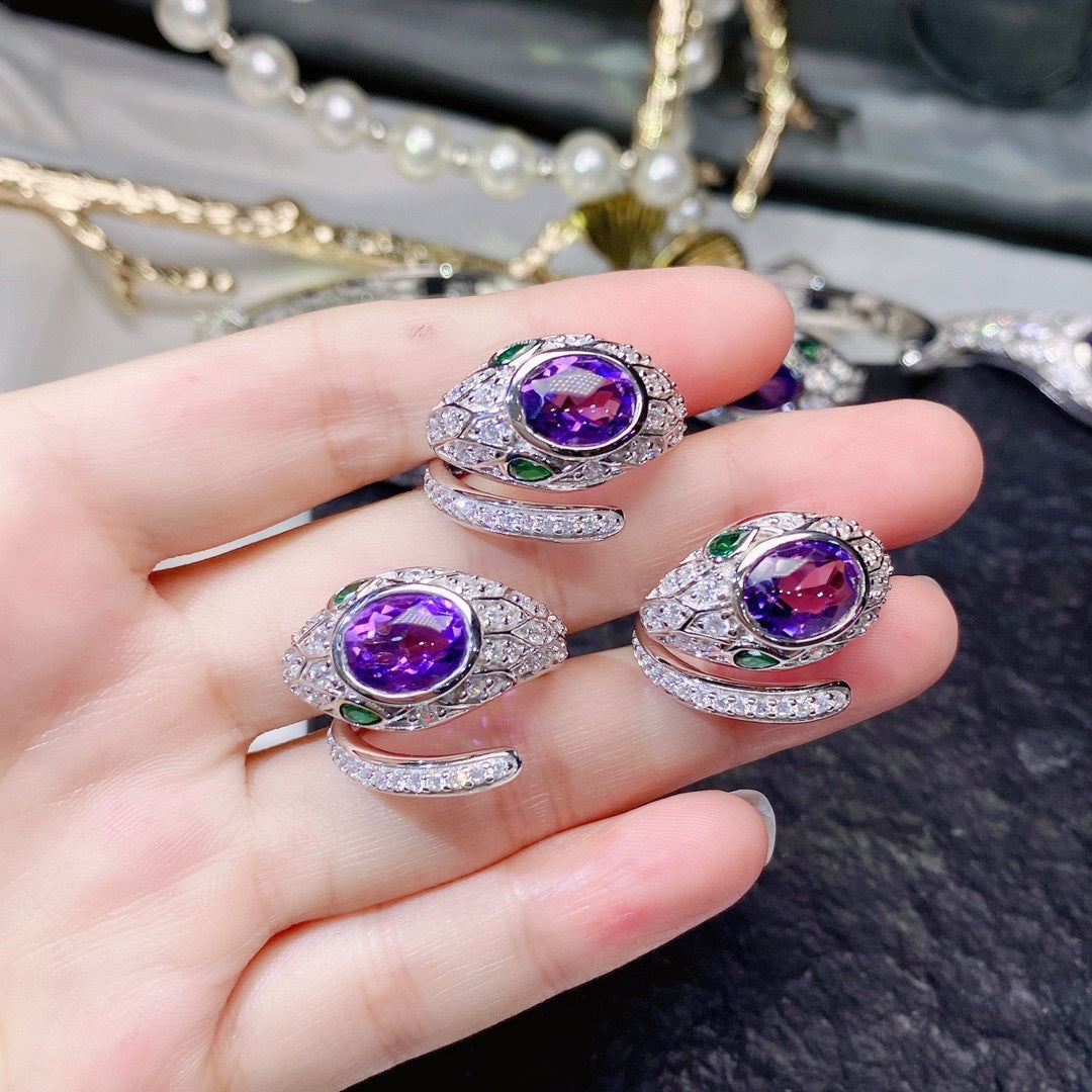 Jewelry Amethyst Snake-shaped Suit Purple Diamond Pendants