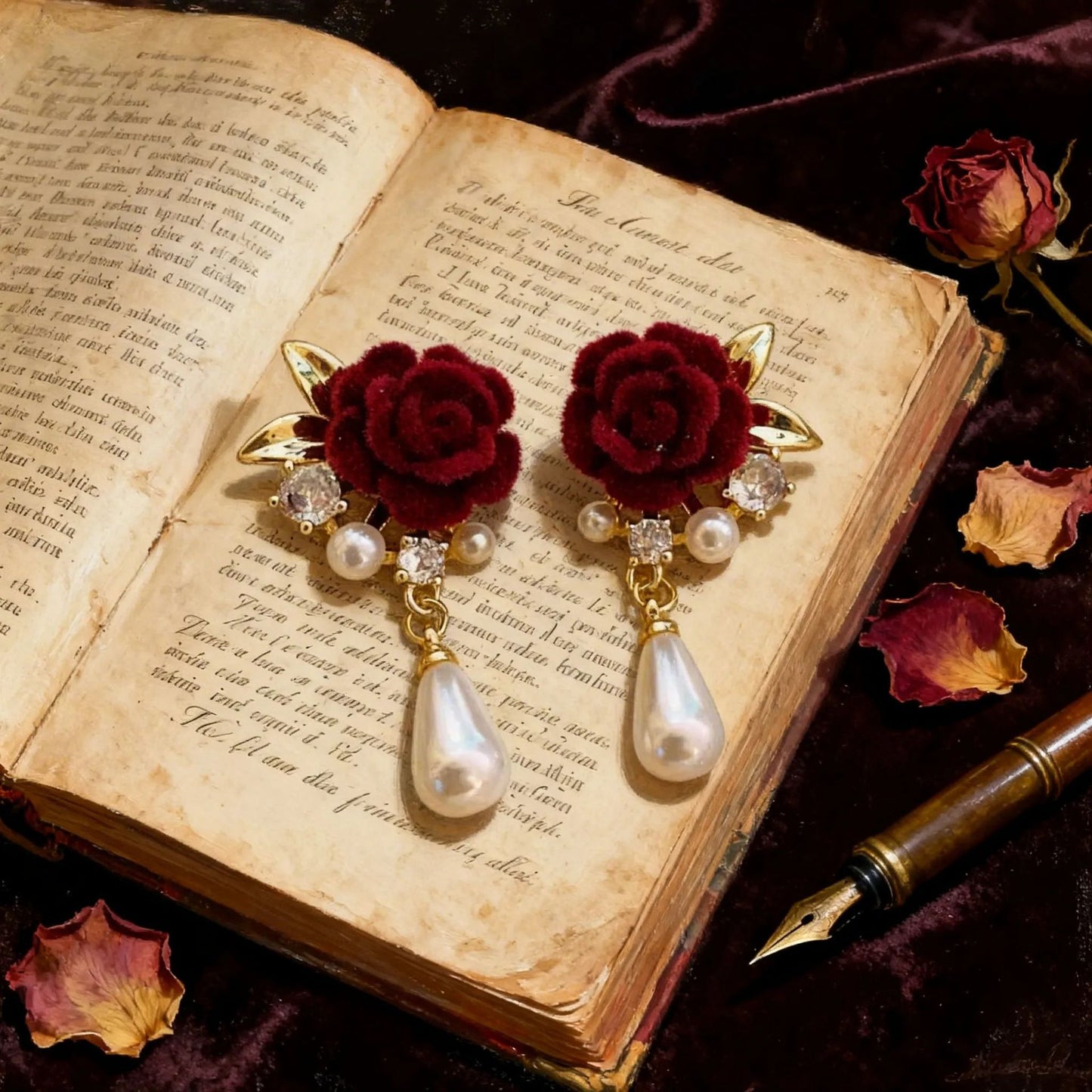 Chinese Red Elegant Retro Cheongsam Match White Earrings