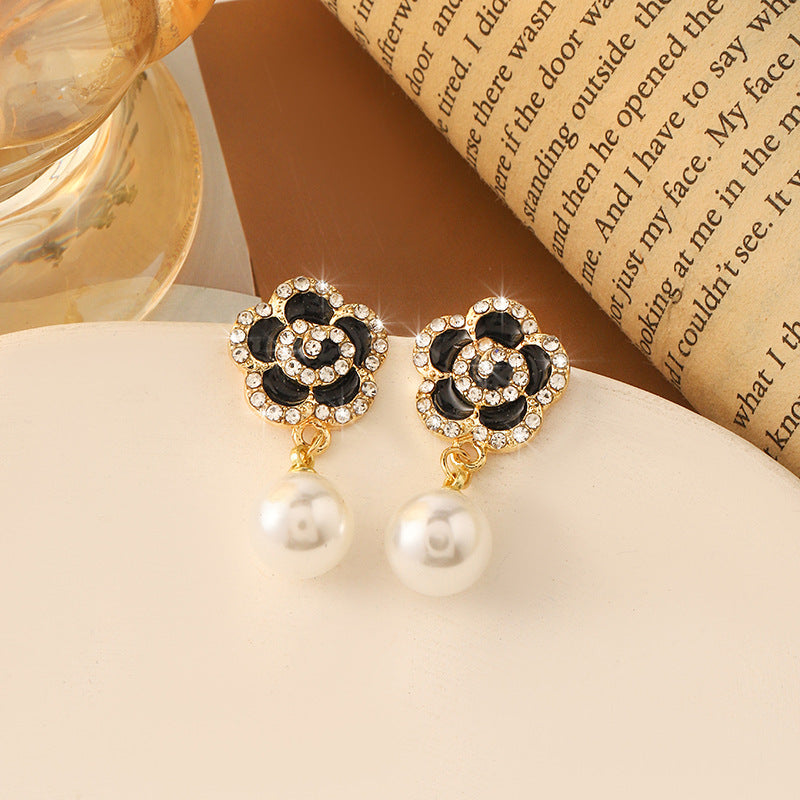 Simple Retro Sier Needle Pearl High Sense Ear Earrings