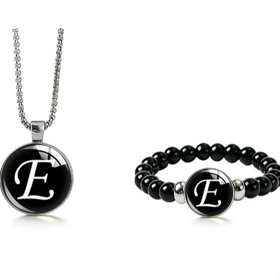 Women's Fashionable Black Time Stone With English Letters Necklace