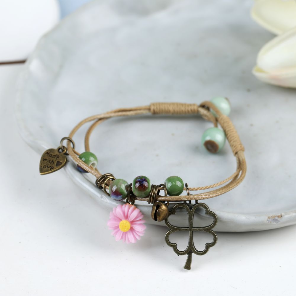 Handmade Elegant Daisy Stall Ceramic Flower Bracelet