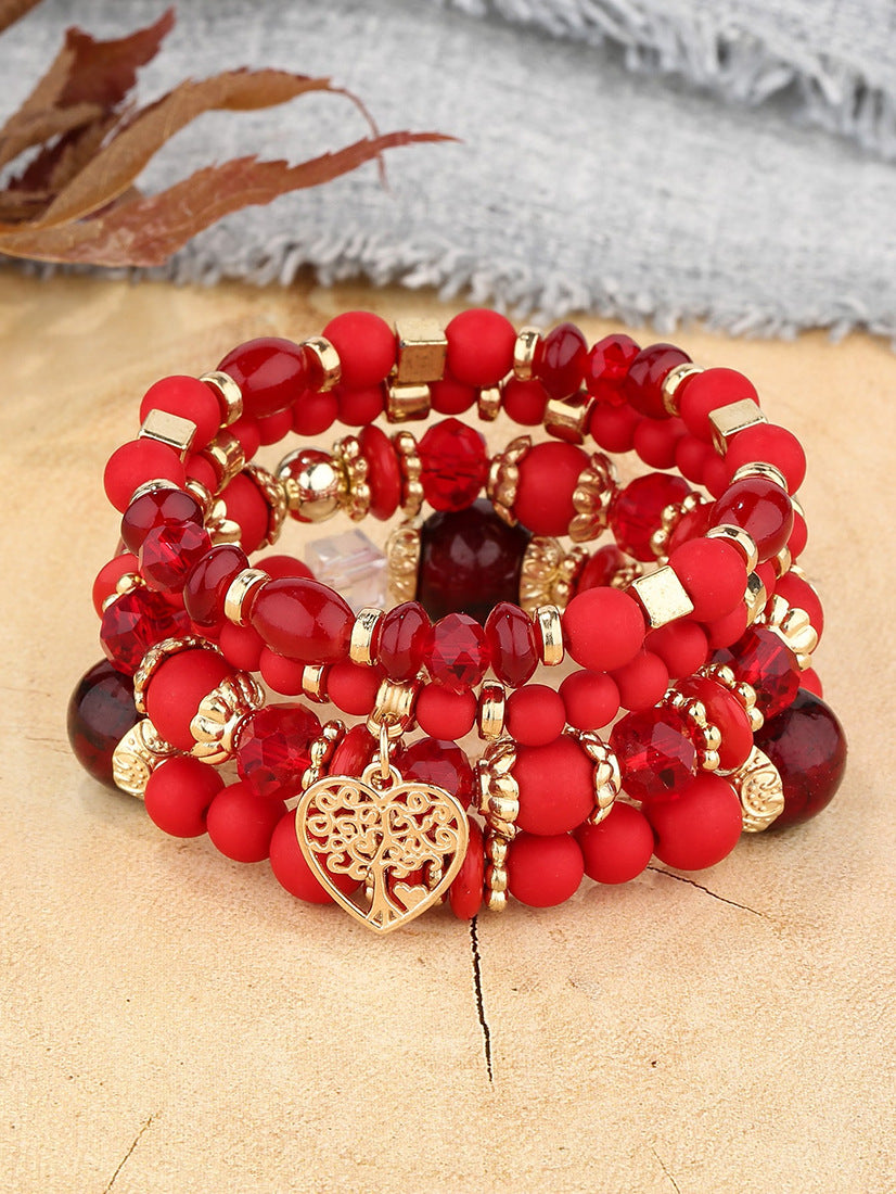 Bohemian Ethnic Style Crystal Peach Heart Beaded Bracelets