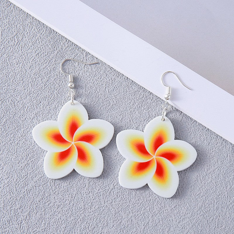 Colorful Flower Acrylic Duplex Printing Three-dimensional Earrings