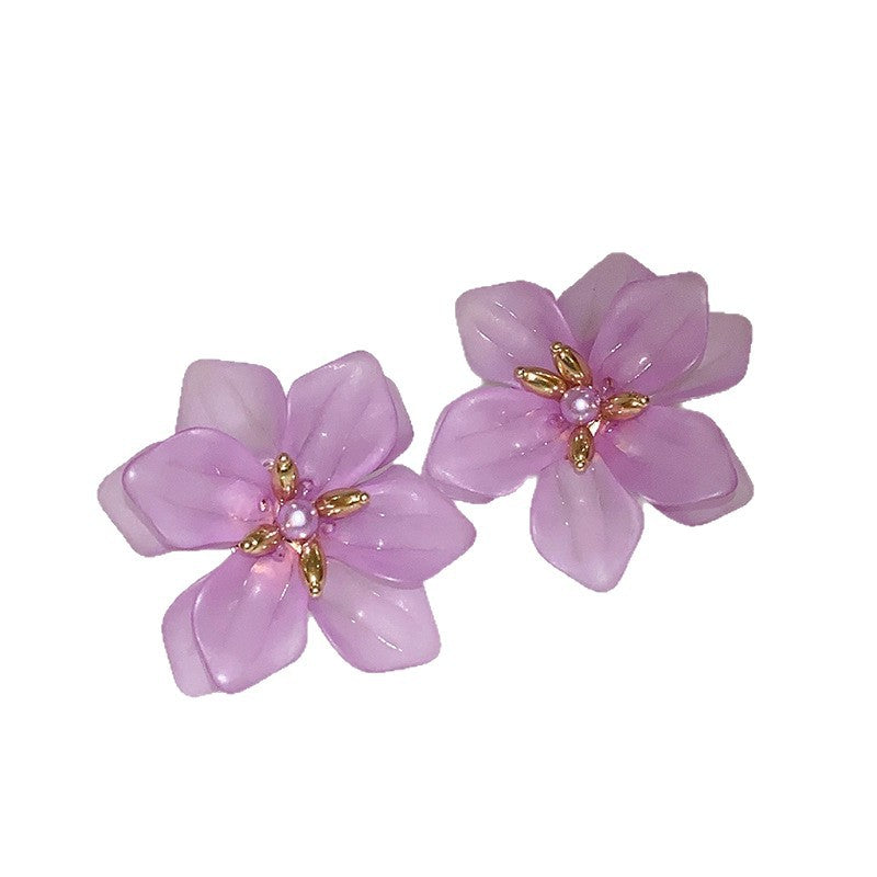 Women's Needle Fabric Purple Flower Tassel Light Luxury High-grade Temperament Fashionable Earrings