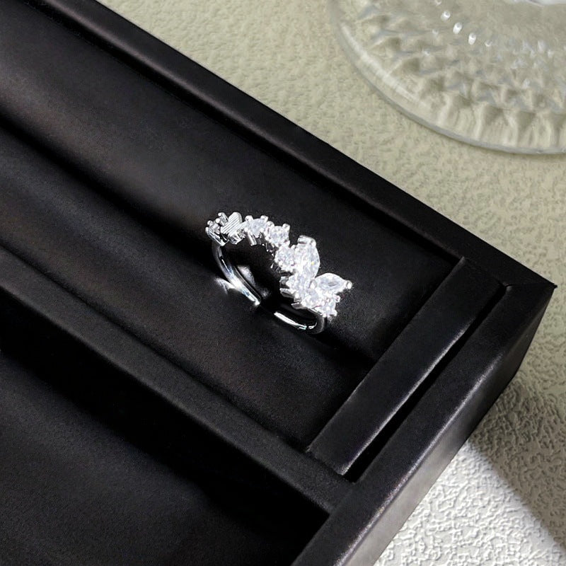 Sweet Style Niche Design Butterfly Flower Female Lace Hollow Out Ring