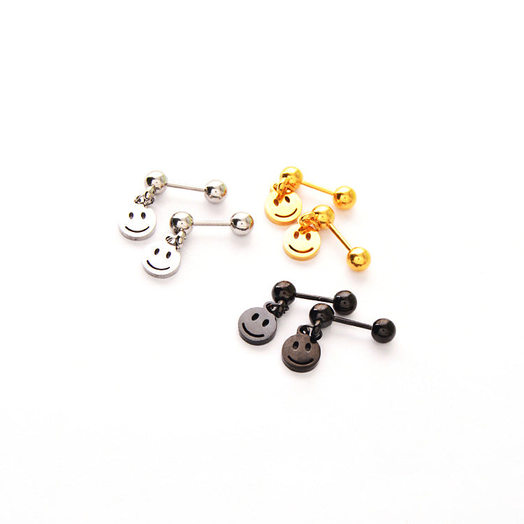Style Fashion Small Cute Smiley Face Ear Bone Titanium Steel Earrings