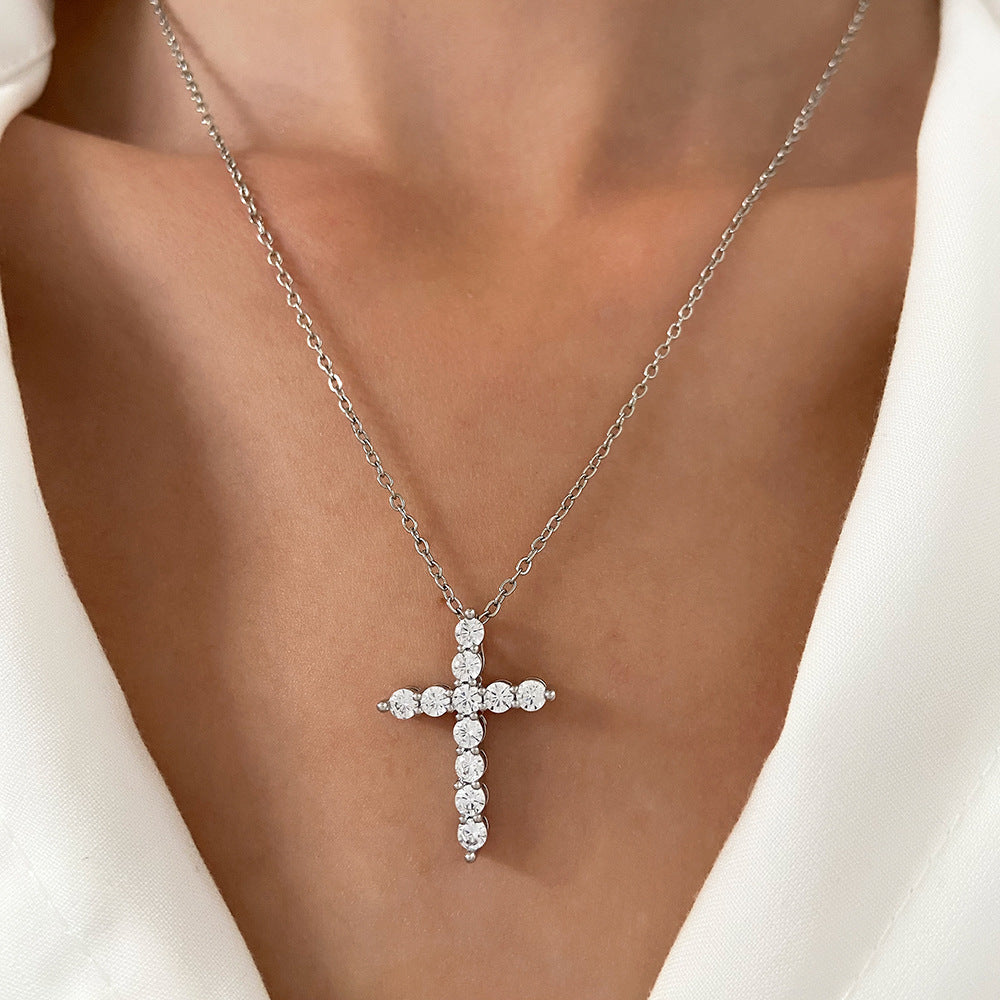 Full Diamond Cross Female Creative Design Geometric Necklaces