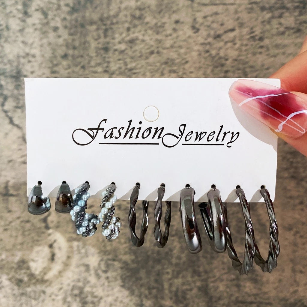 Women's Pearl Alloy Square Geometric Combination Earrings