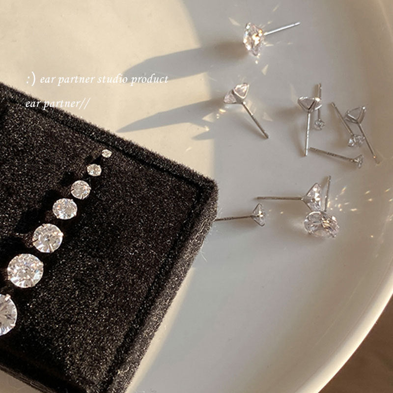 Ear Female Simple Sier Needle Flash Diamond Small Earrings