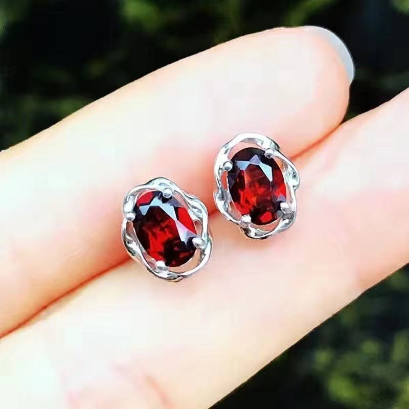 Women's Simple Fresh Navy Blue Rhinestone Red Earrings