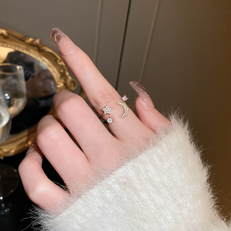 Real Gold Electroplated Zircon Buckle Light Luxury High Sense Index Ring