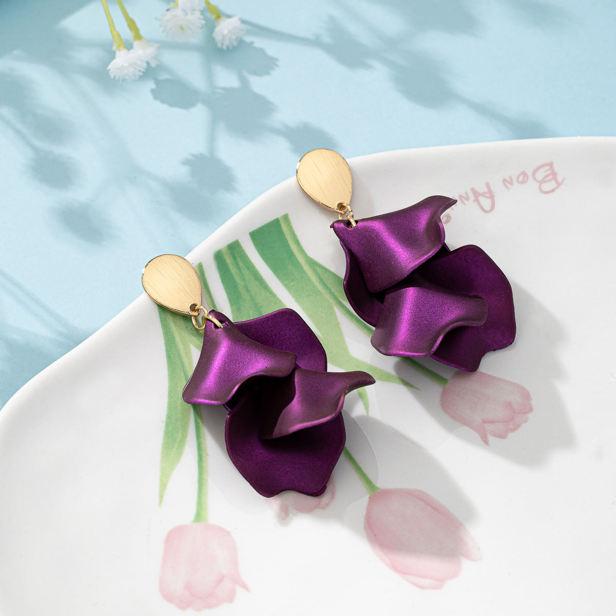 Women's Exaggerated Rose Petals Leaves Long Flower Tassel High-grade Earrings