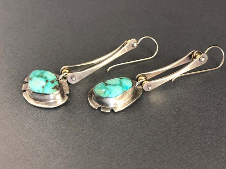 Women's Turquoise Two-tone Irregular Vintage Fashionable Asymmetric Earrings