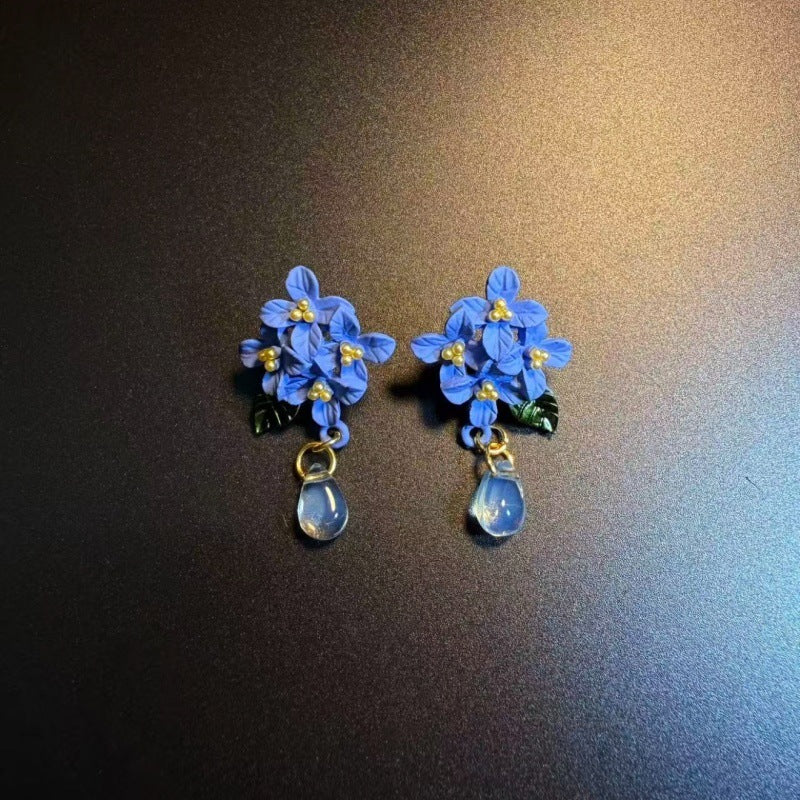 Vintage Pink Geometric Sweet Flowers Ear Stud Earrings
