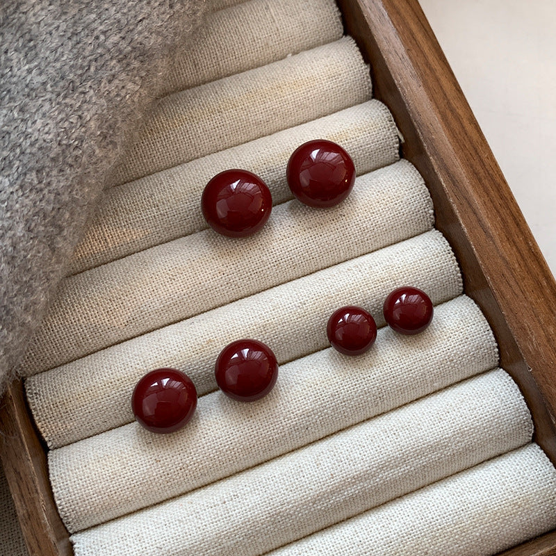 Women's Needle Wine Red Cherry Bean-shaped Light Earrings