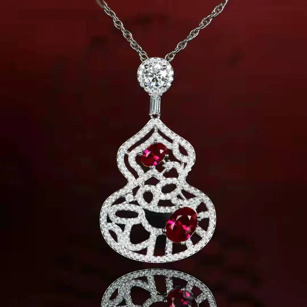 Hollow Pattern Fu Lu Red Diamond Calabash Pendants