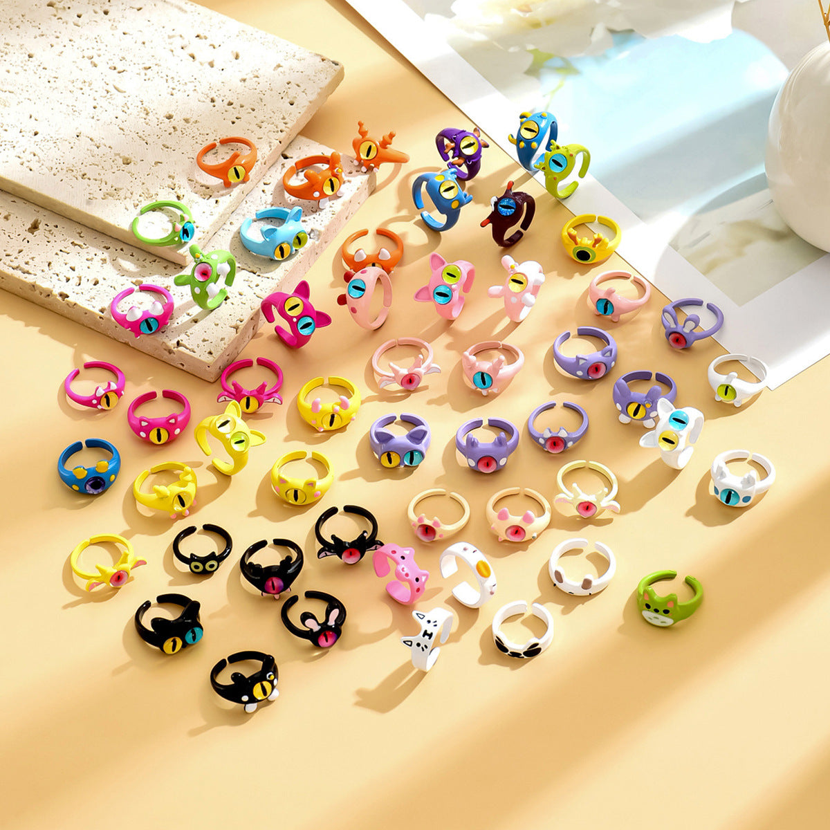 Monster Black Cat Female Dopamine Big Eyes Couple Little Finger Ring