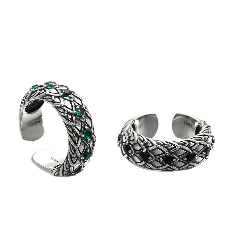 Inlaid Retro Opening Distressed Thai Sier Rings