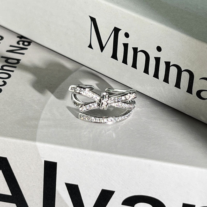Diamond Flower Language Light Luxury Mix Match Personality Bow Tie Ring