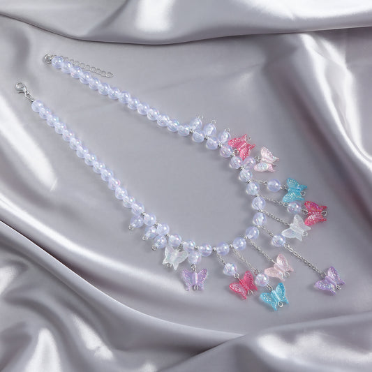 Women's Colorful Beaded Butterfly Fashion Temperament Chain Tassel Necklaces