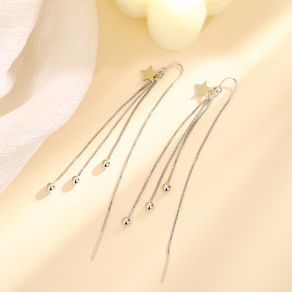 Women's Pentagram Tassel Unique High-grade Long Meteor Chain Bean Hook Ear Line