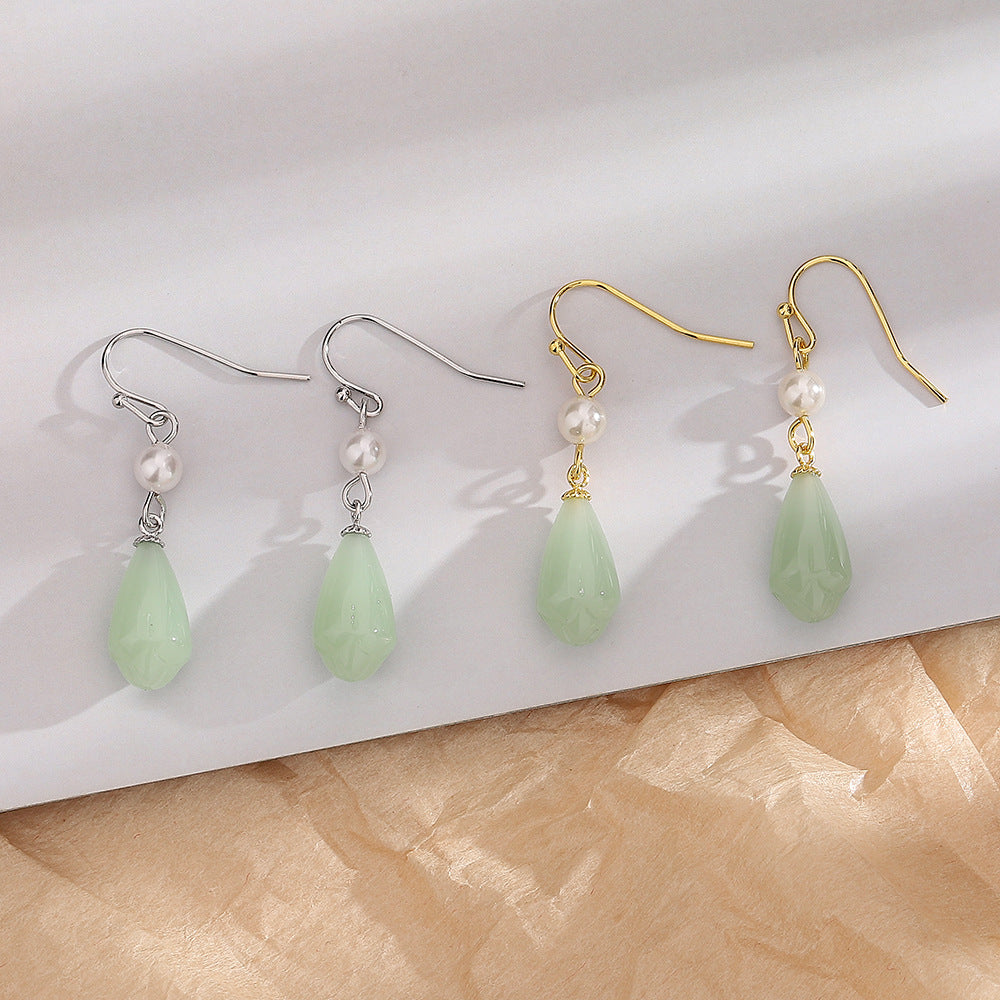 Imitation Jade Magnolia Eardrops Elegance Creativity Chinese Rings