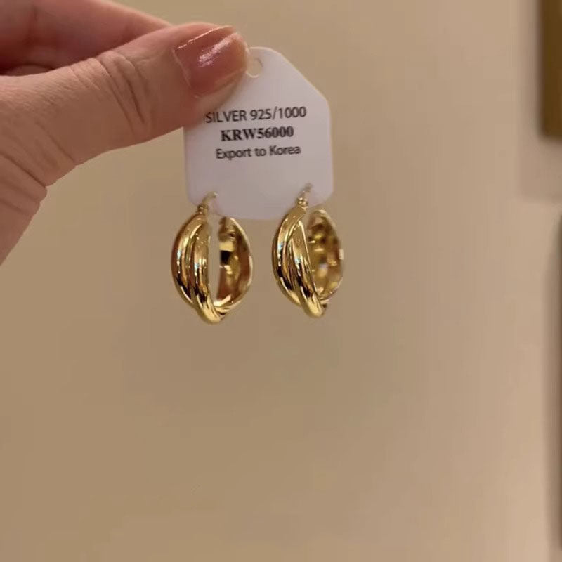 Korean Style Metal Sense Cross Double Geometry Ear Clip Female Earrings