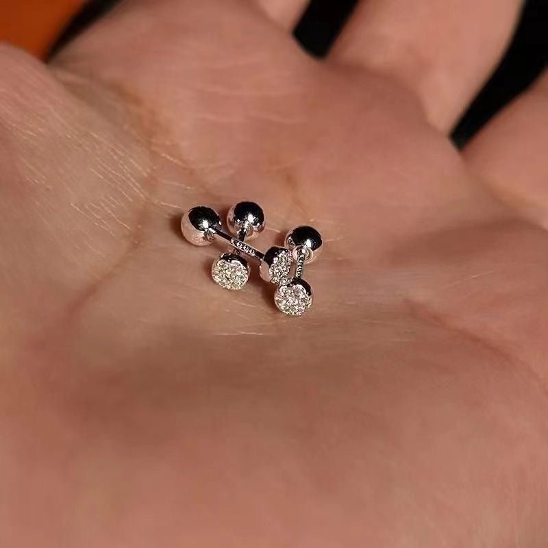 Flash Round Ear Bone Screw Tightening Buckle Design Stud Earrings