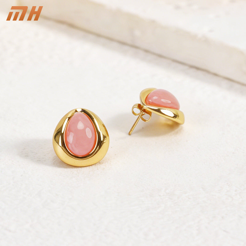 Women's Steel Style Oval Water Drop Ear Stud Earrings