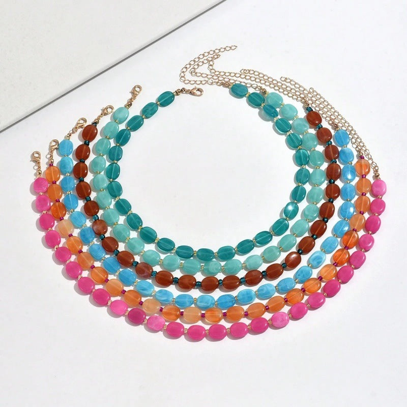 Women's Summer Bohemian Simple Fashion Color Oval Necklaces