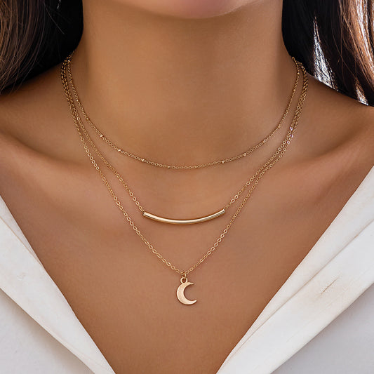 Glossy Personalized Round Tube Twin Metallic Snake Bones Necklace