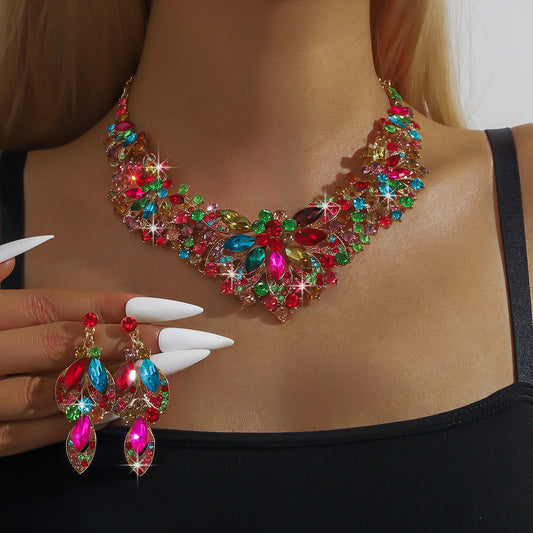 Dress Full Diamond Flower Crystal Elegant Jewelry Set
