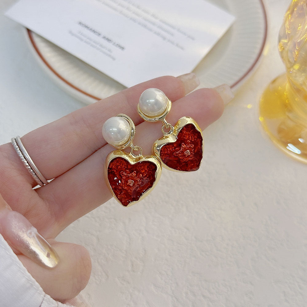 French Classic Bright Colored Glaze Heart Pearl Exquisite Fashion Temperament Rings