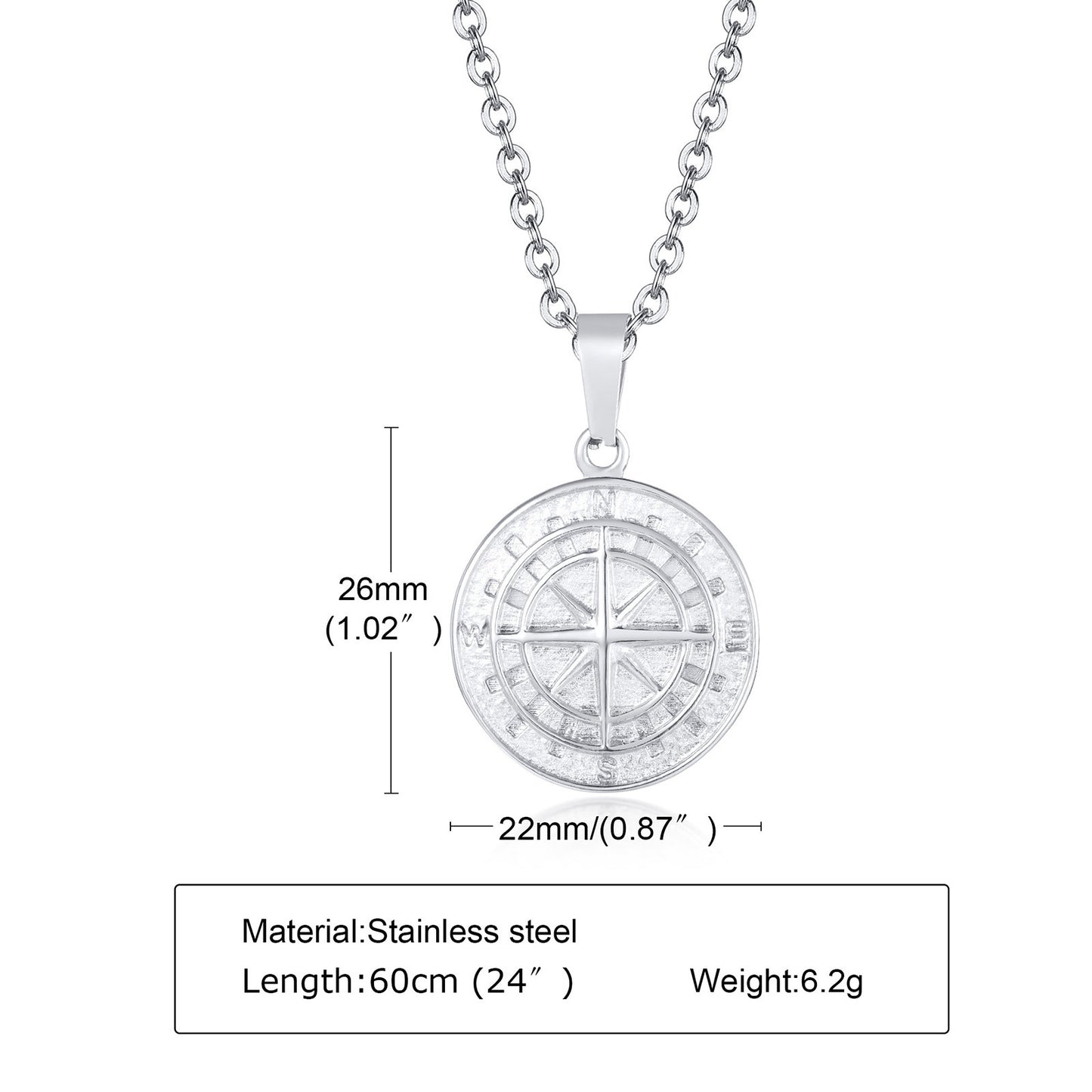 Men's Stainless Steel Compass Gold Coin Hip Pendants