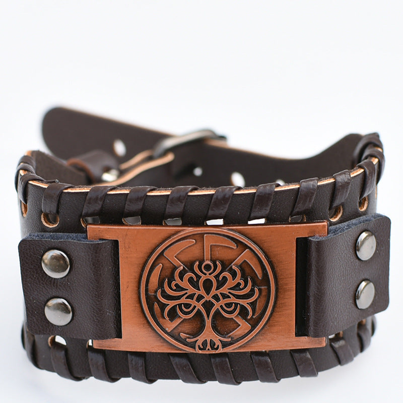 Men's Retro Viking Totem Leather Wolf Head Bear Claw Gossip Lucky Bracelet