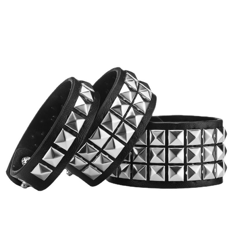 Men's Square Bead Rivet Wrist Strap Personality Retro Punk Leather Bracelets